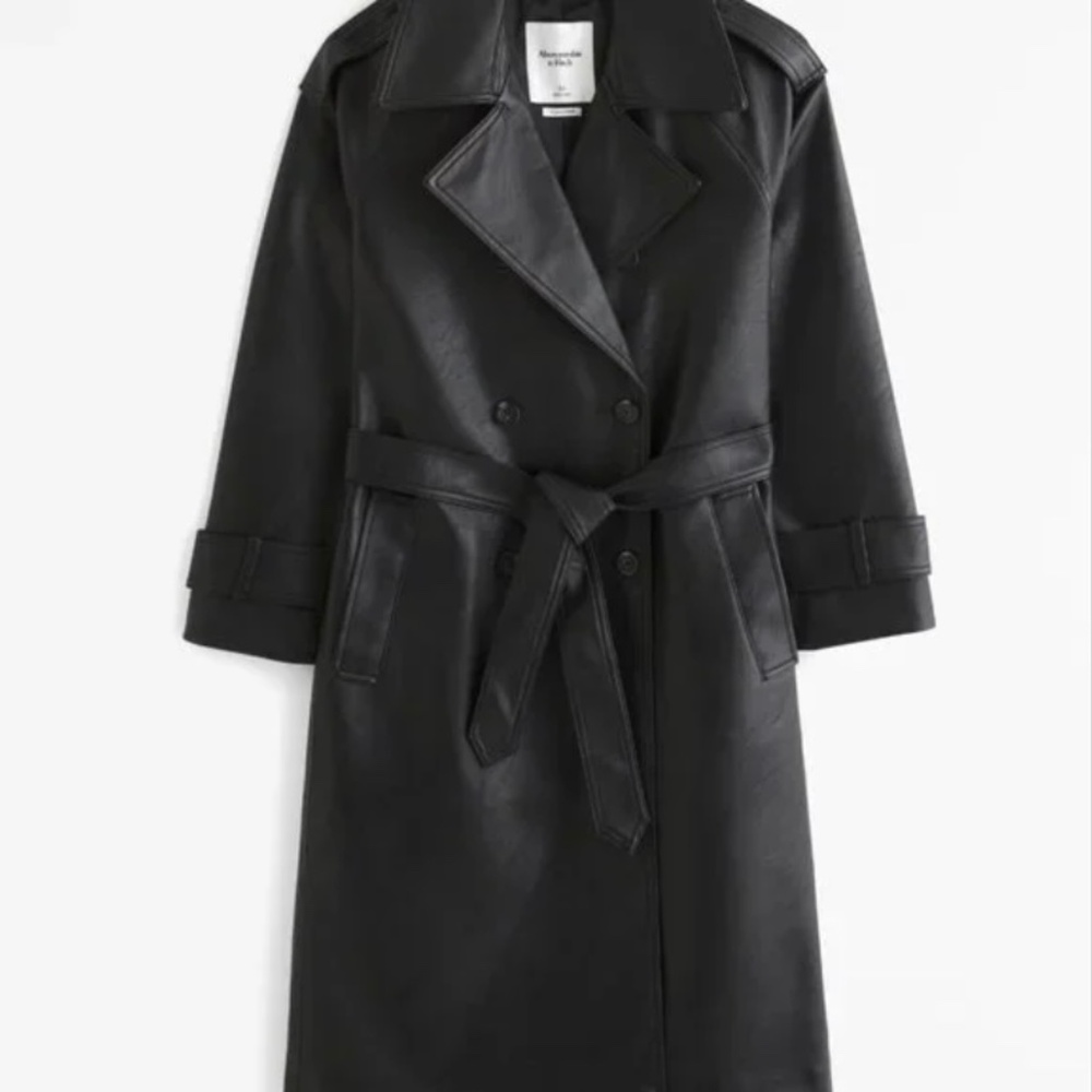 Abercrombie Vegan Leather Trench Coat Size L